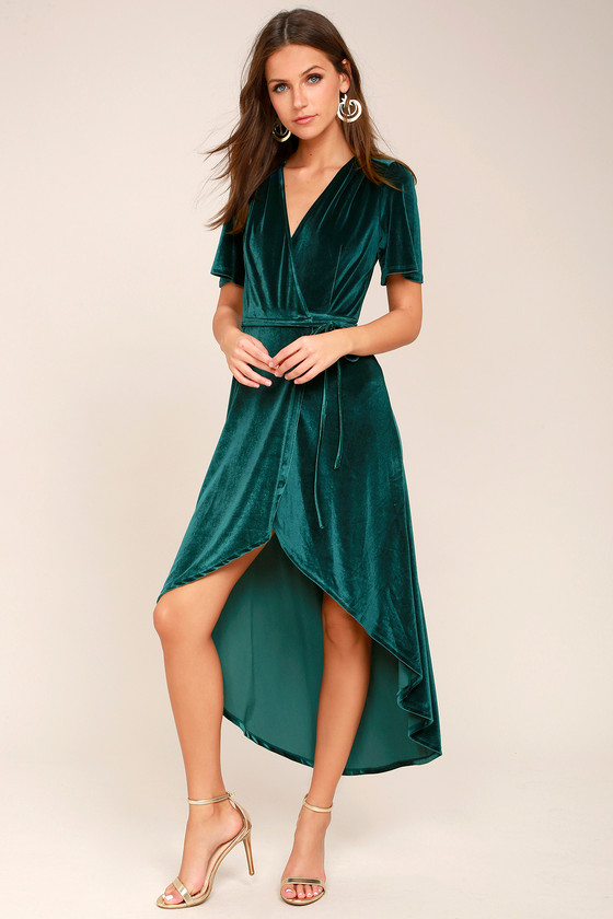 Lovely Teal Green Dress - Velvet Wrap Dress - High-Low Dress - Lulus